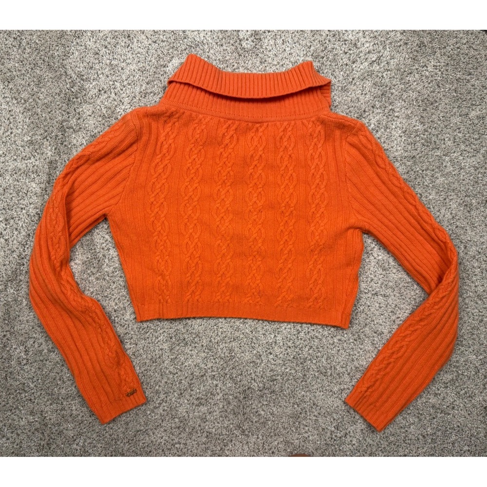 St. John Cardigan Cashmere Small Orange Cable Knit Cropped Collared Sweater - Picture 6 of 8